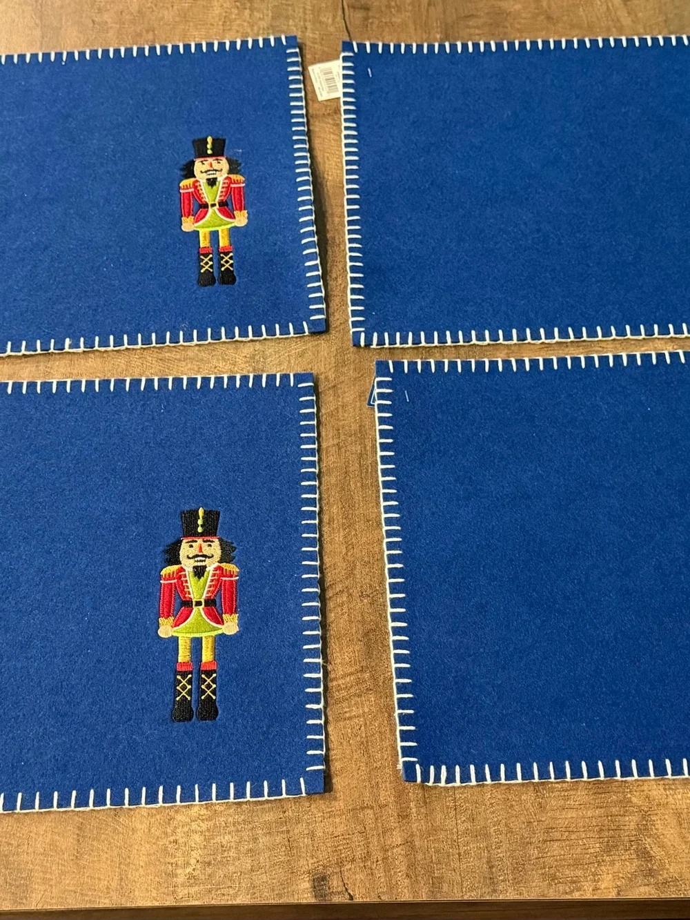 Nutcracker Christmas Felt Placemats Set of 4 Blue Embroidered Holiday Decor